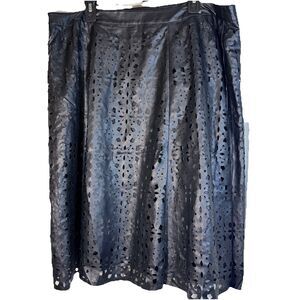 Worthington Faux Leather Cutout Lined A-Line Flare Skirt Womens Size 18W Black
